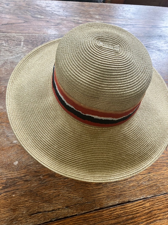 Nordstrom Straw Wide Brim Adjustable Hat With Red Black and Blue Band main image 4